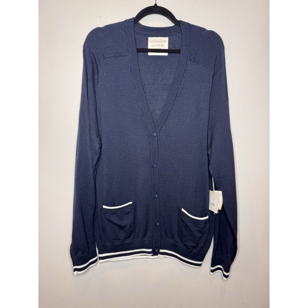 NWT Five Four Nick Wooster Men XL Varsity Cardigan Blue V-Neck Button Pocket